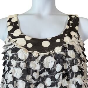 Polka Dot Ruffle Tank Top 2X Plus Size Black White Ashley Jill Boho Peasant